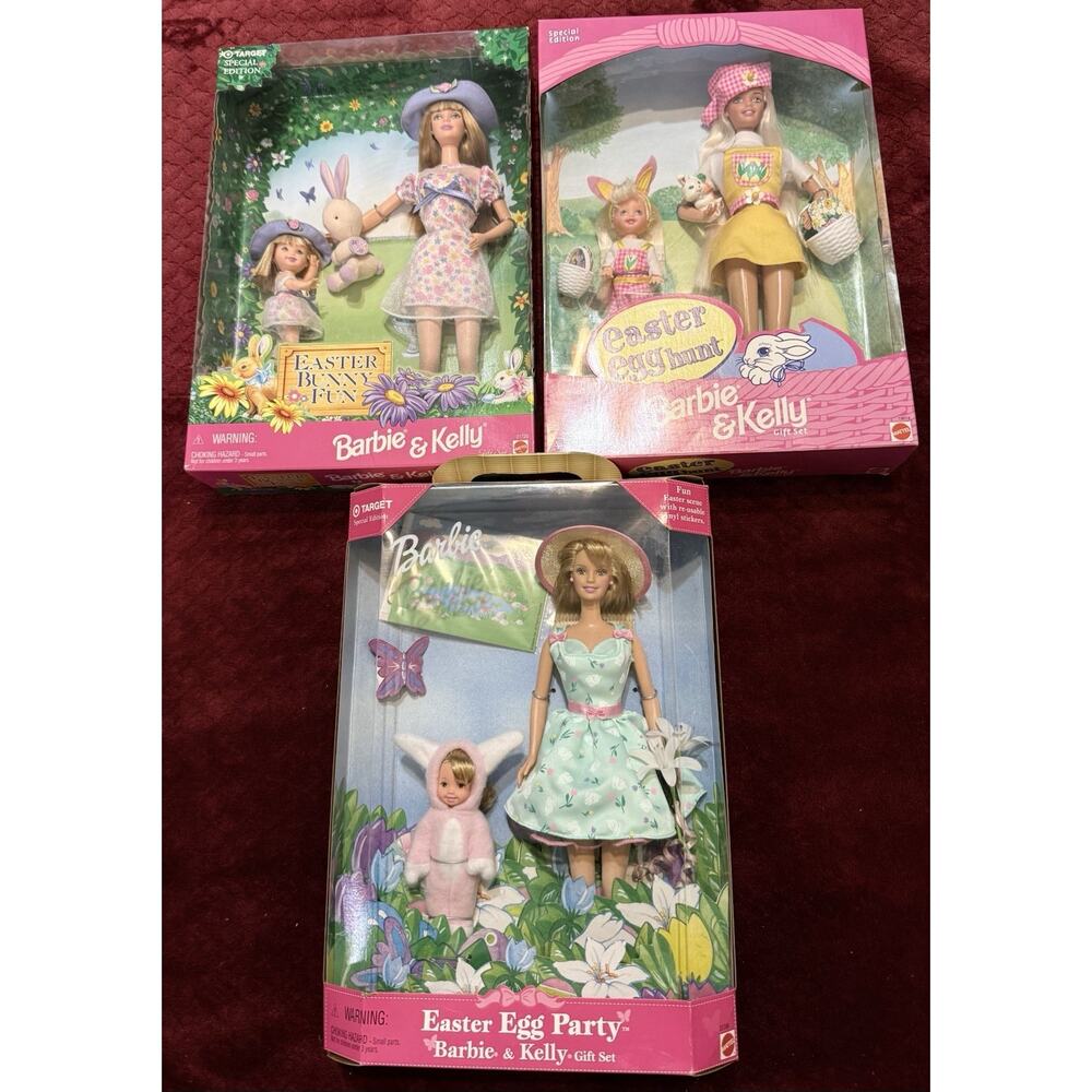 Barbie & Kelly Easter Bunny Fun Egg Hunt Party Lot Target Special Edition Dolls